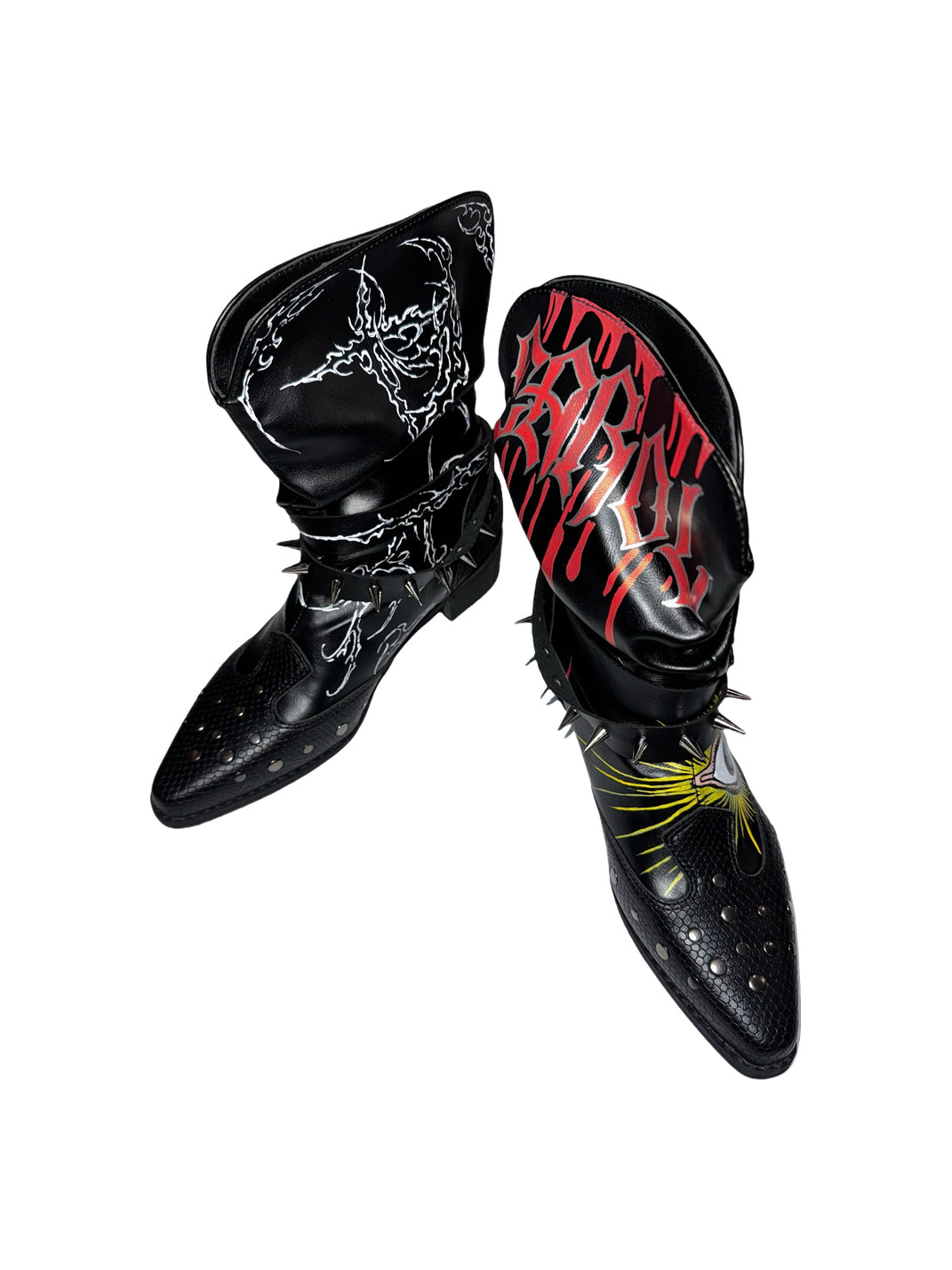 Graffiti Studded Pointed-Toe Buckle Boots - view 8