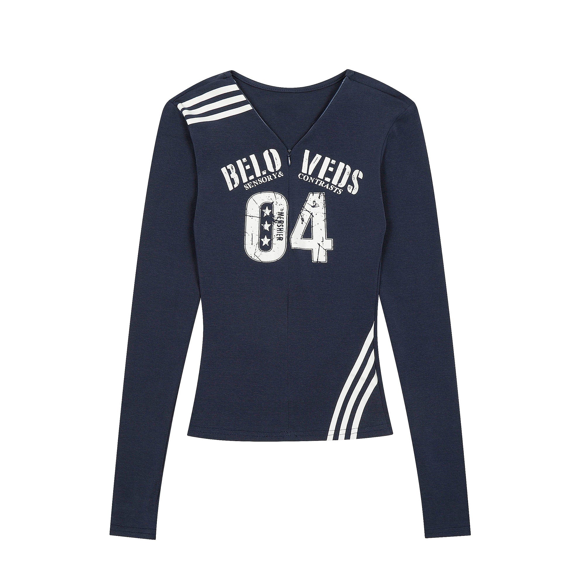 Navy Varsity Zip Up Top