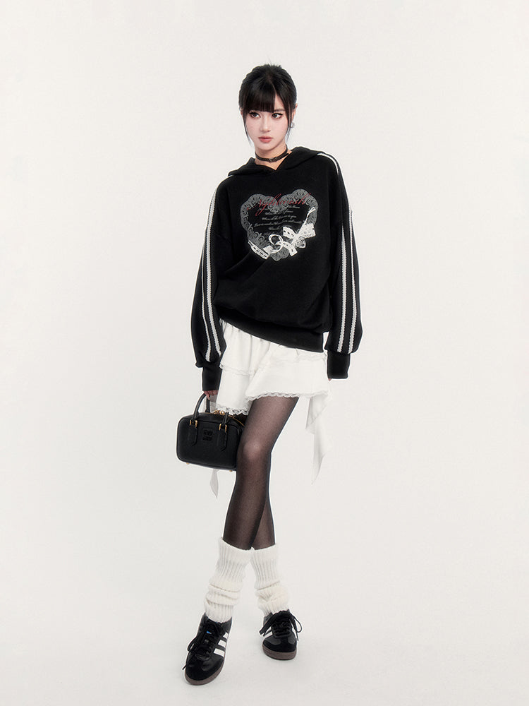 Gothic Heart Print Hoodie/Cake Skirt