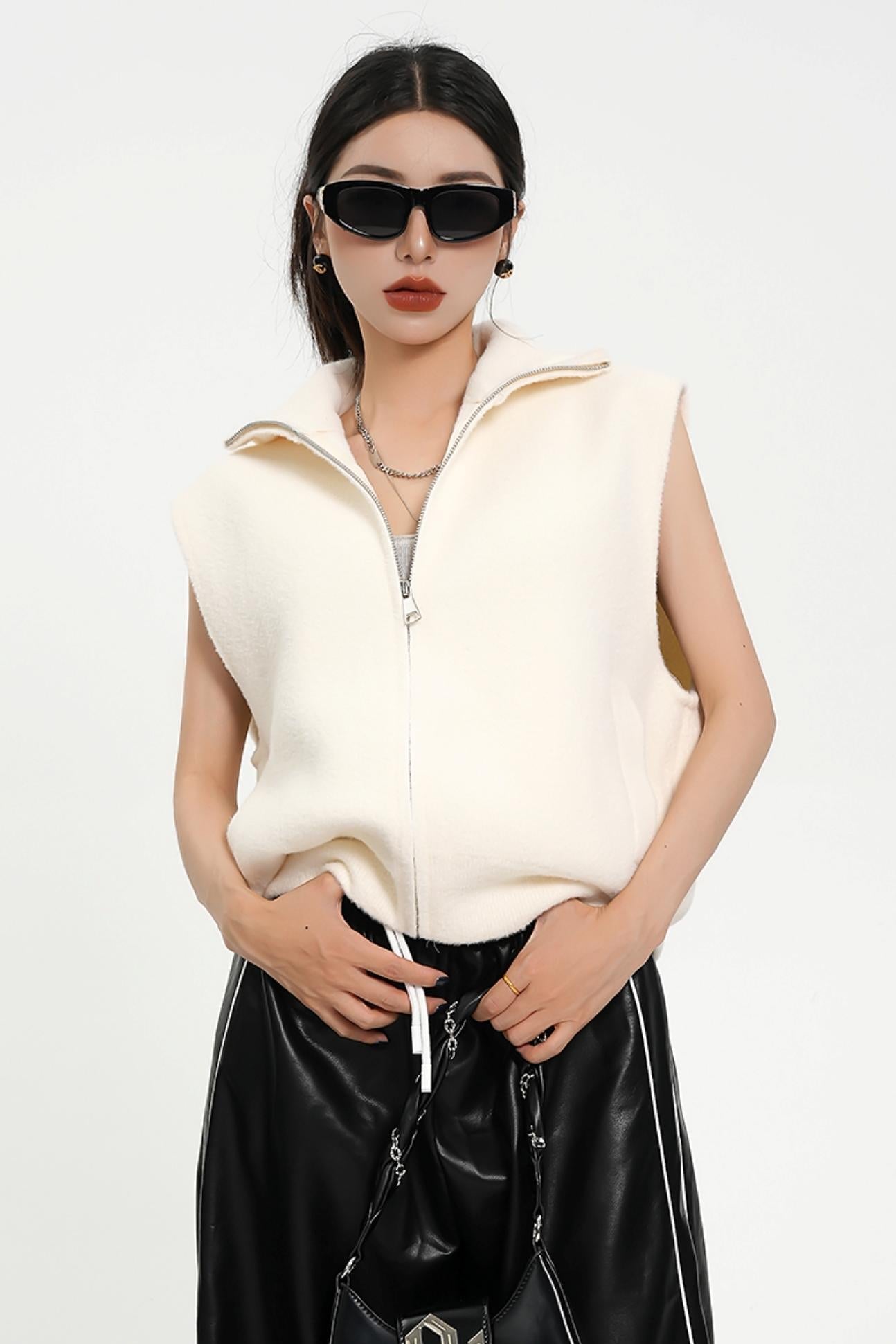 아늑한 셰르파 하프 지퍼 조끼 - 슬리브리스 플리스 풀오버 질레