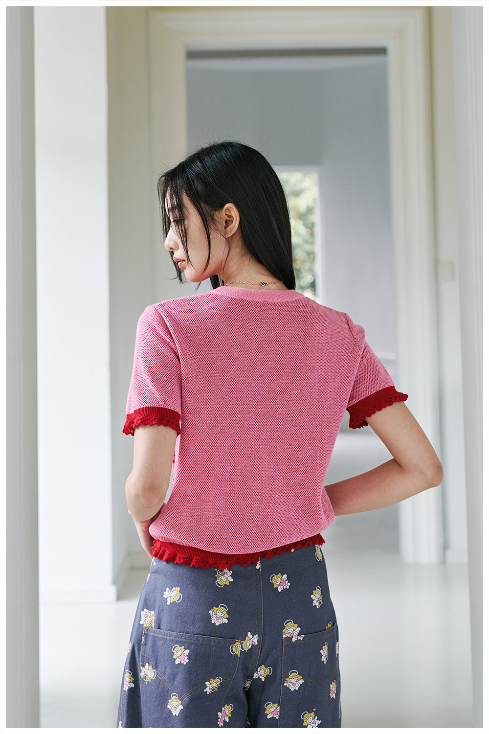 Knit Character Top with Ruffle Trim