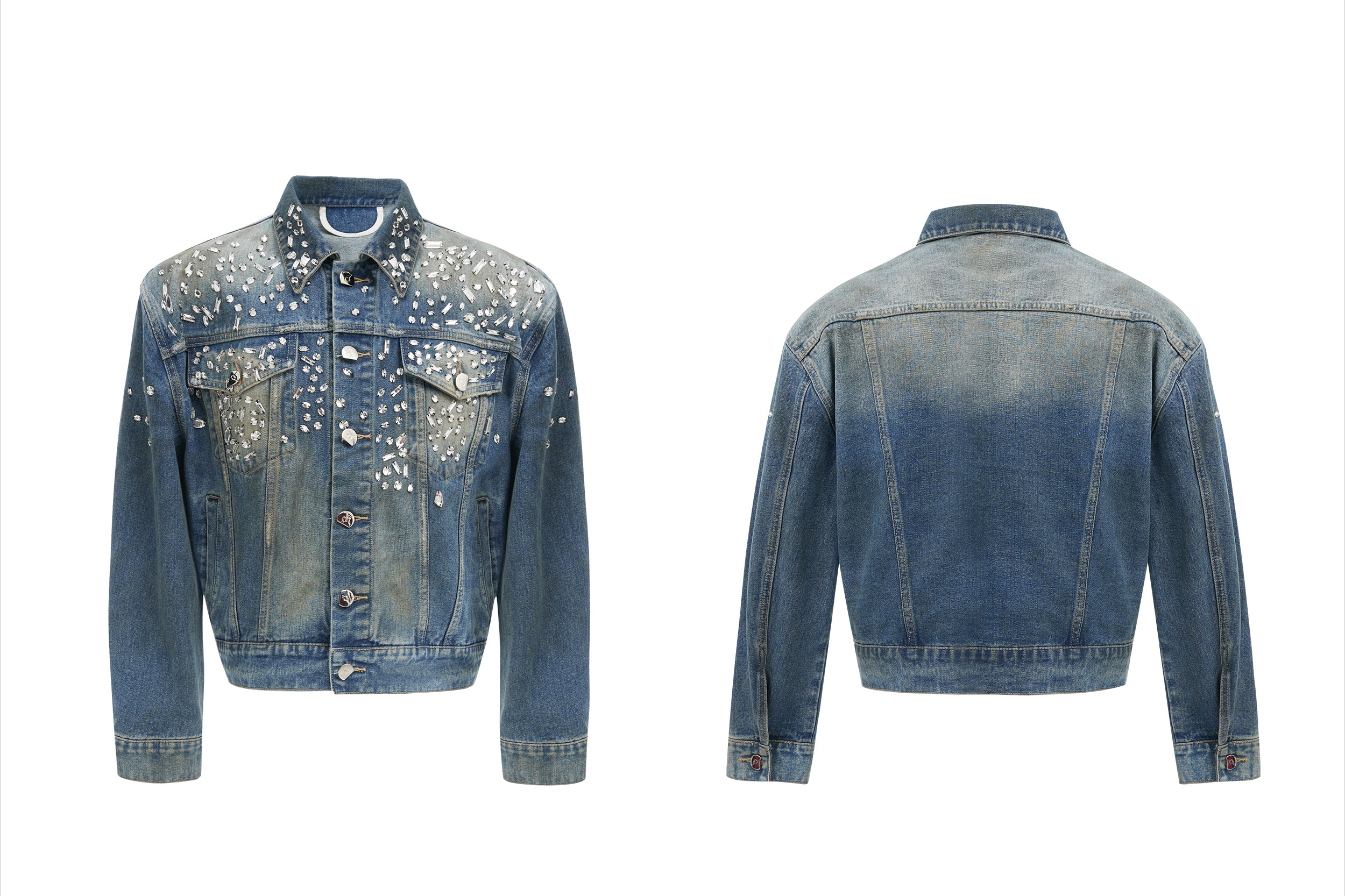 Crystal-Embellished Structured Denim Jacket