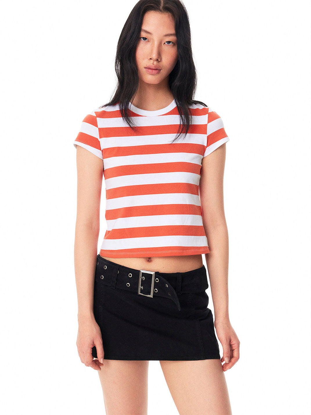 Graphic Color Block Stripe Crew Neck Tee