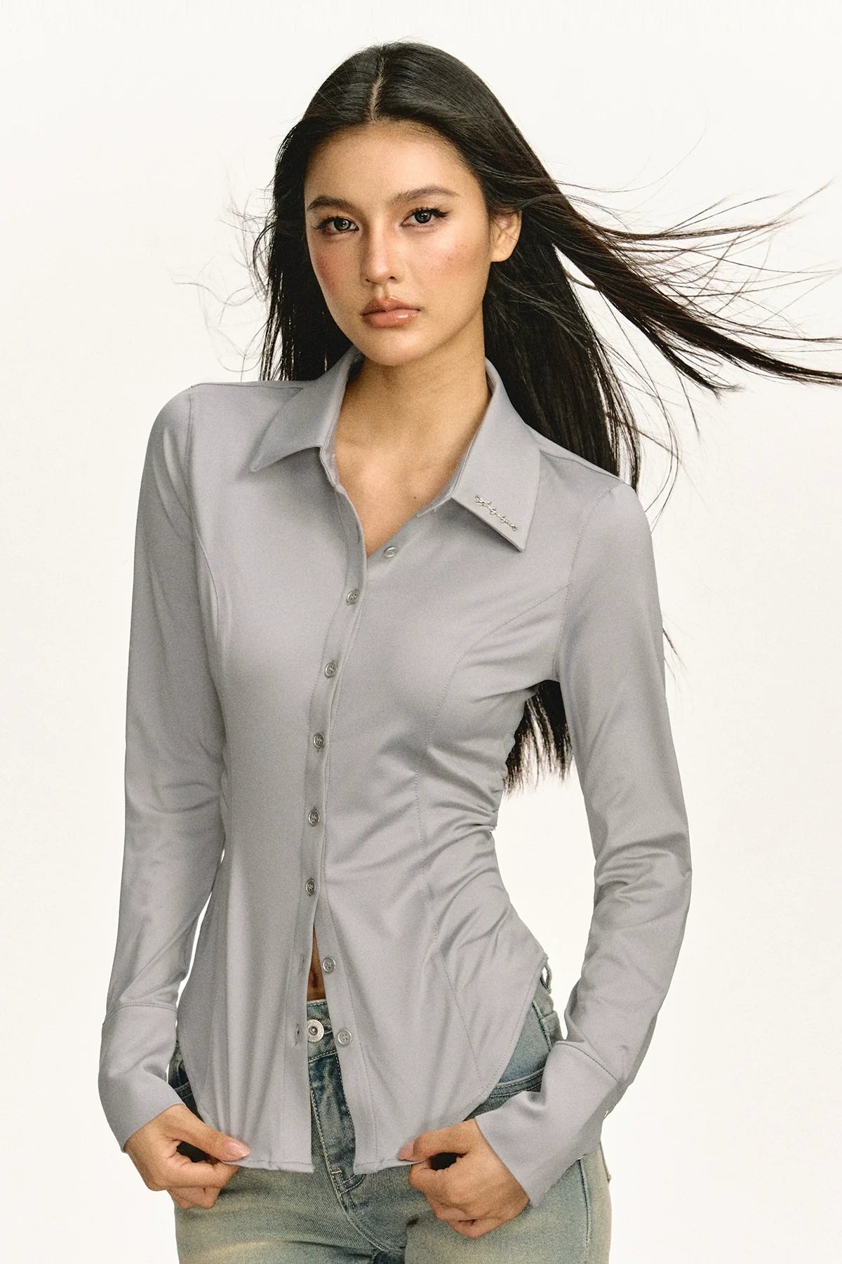 Gray Fitted Business Shirt