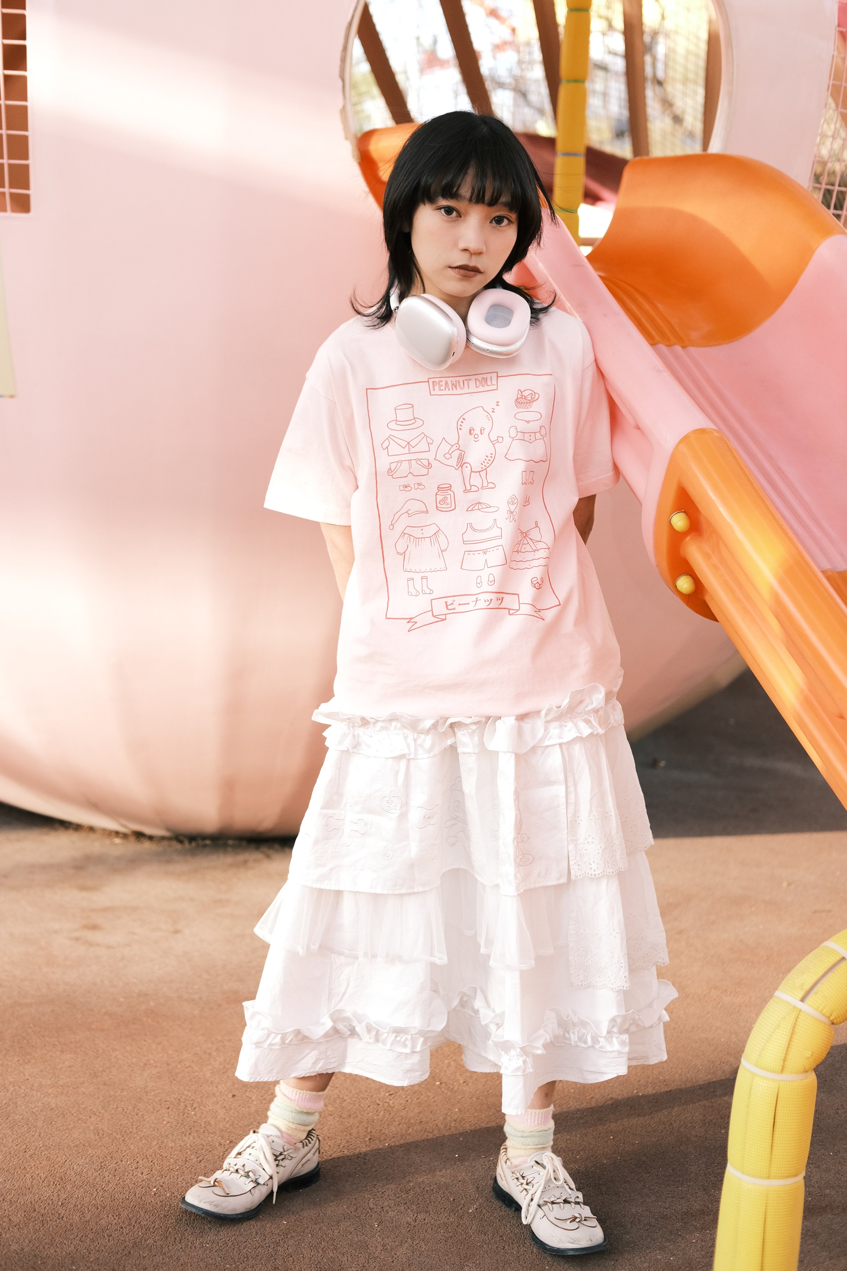 Kawaii Peanut Doll Paper Tee Pink