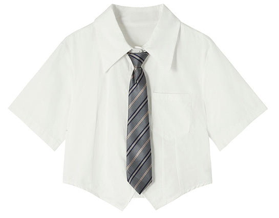 Weißes Kurzarmhemd mit Krawatten-JK-Stil