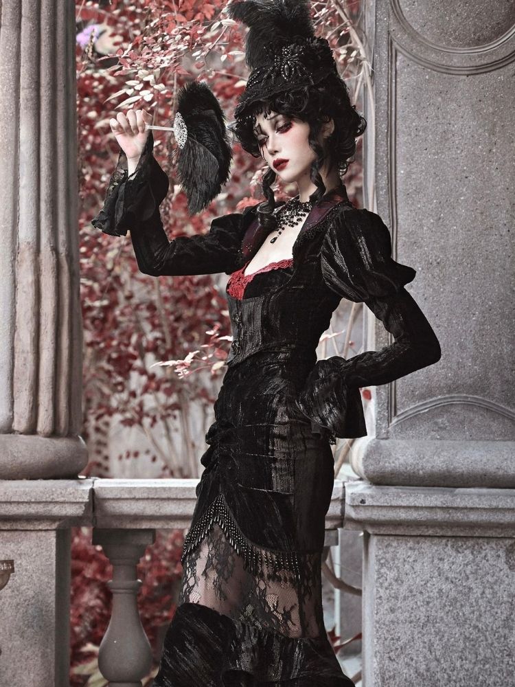 Gothic/Victorian-inspired Velvet Cardigan Top