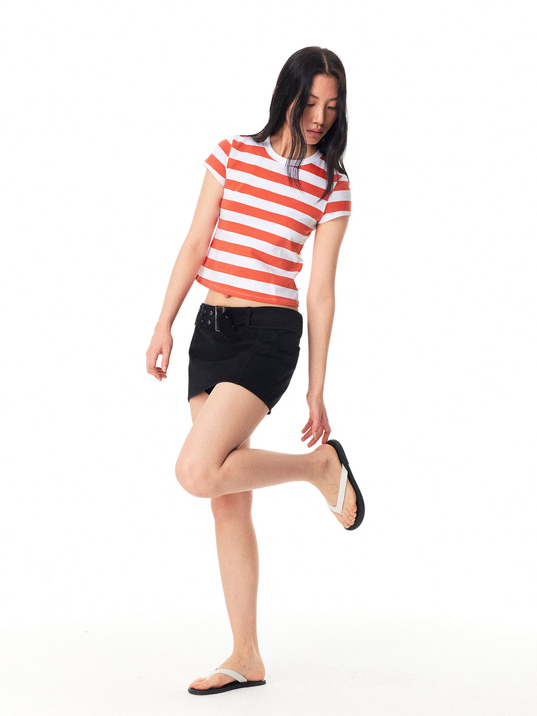 Graphic Color Block Stripe Crew Neck Tee