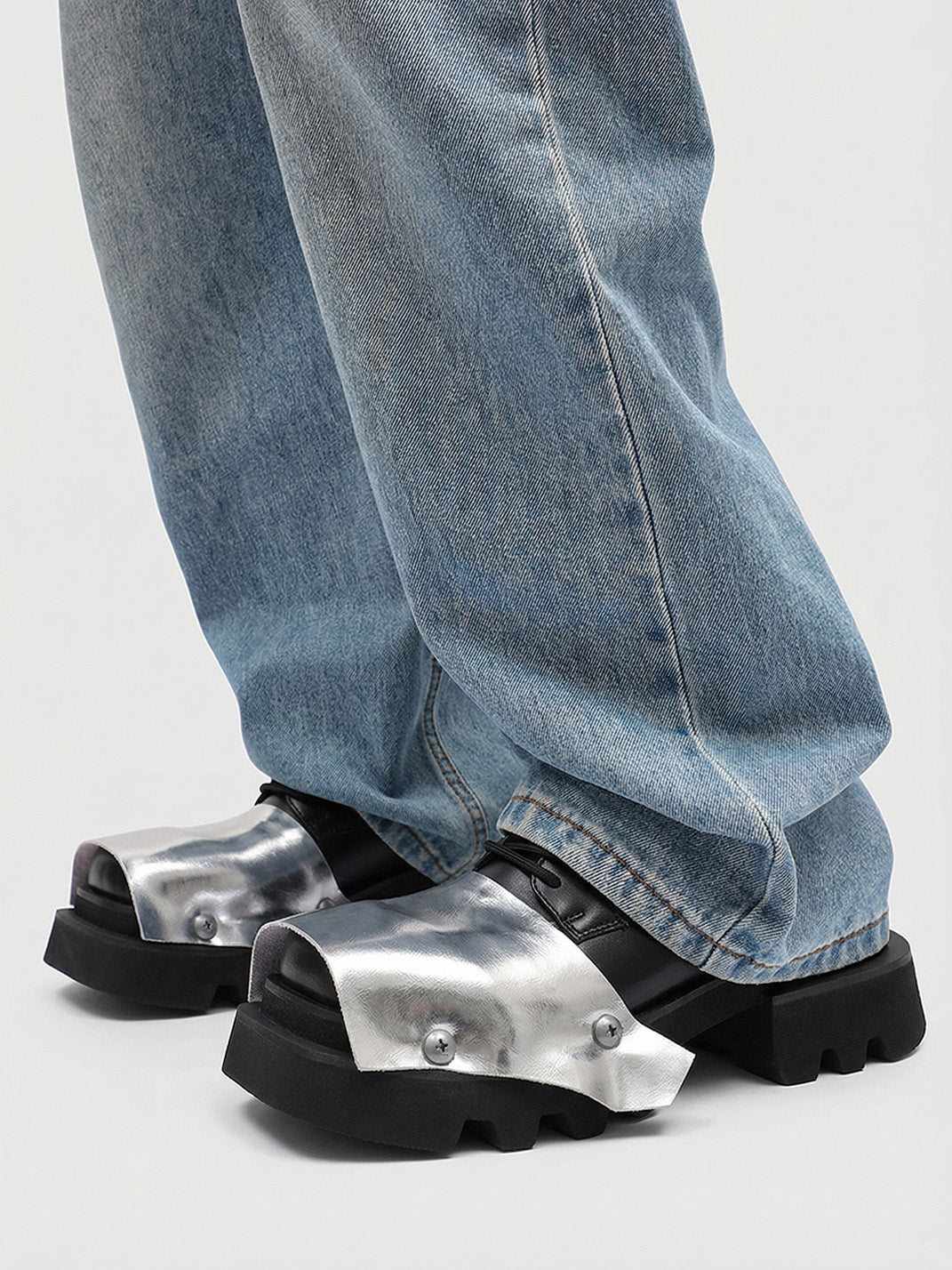 Silver Square-Toe Platform Derby Shoes