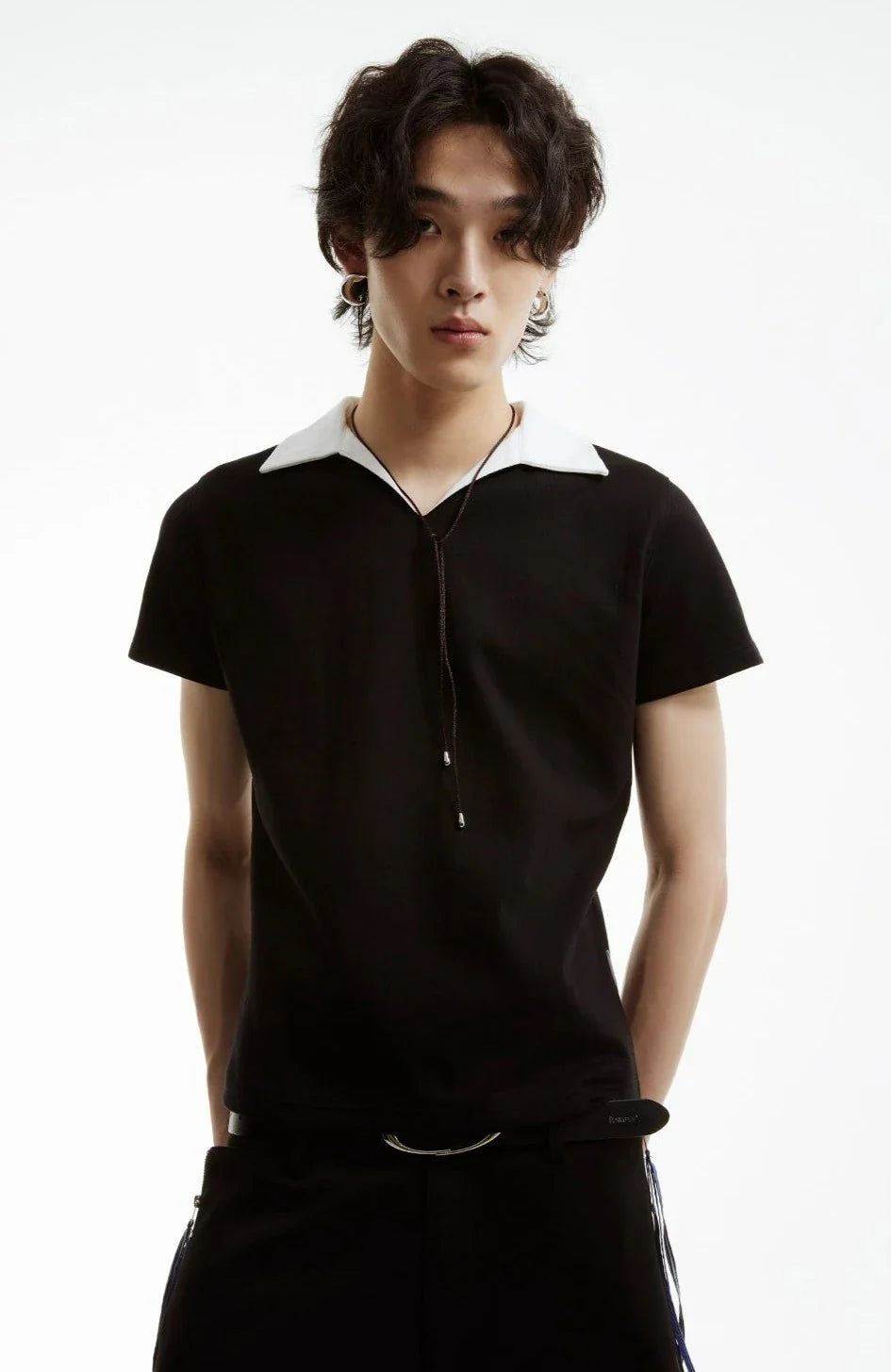 Contrast Collar Black Polo Shirt