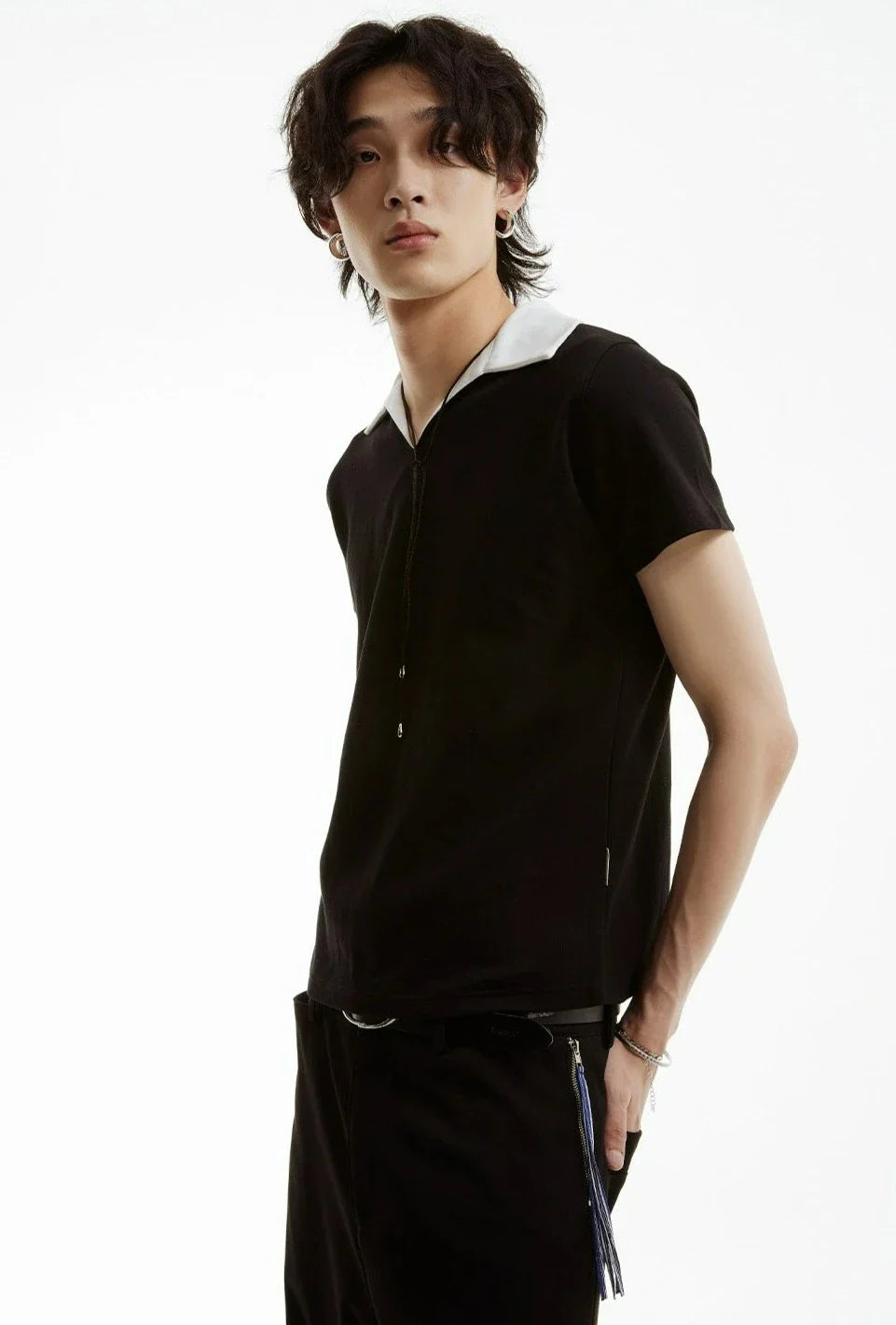 Contrast Collar Black Polo Shirt