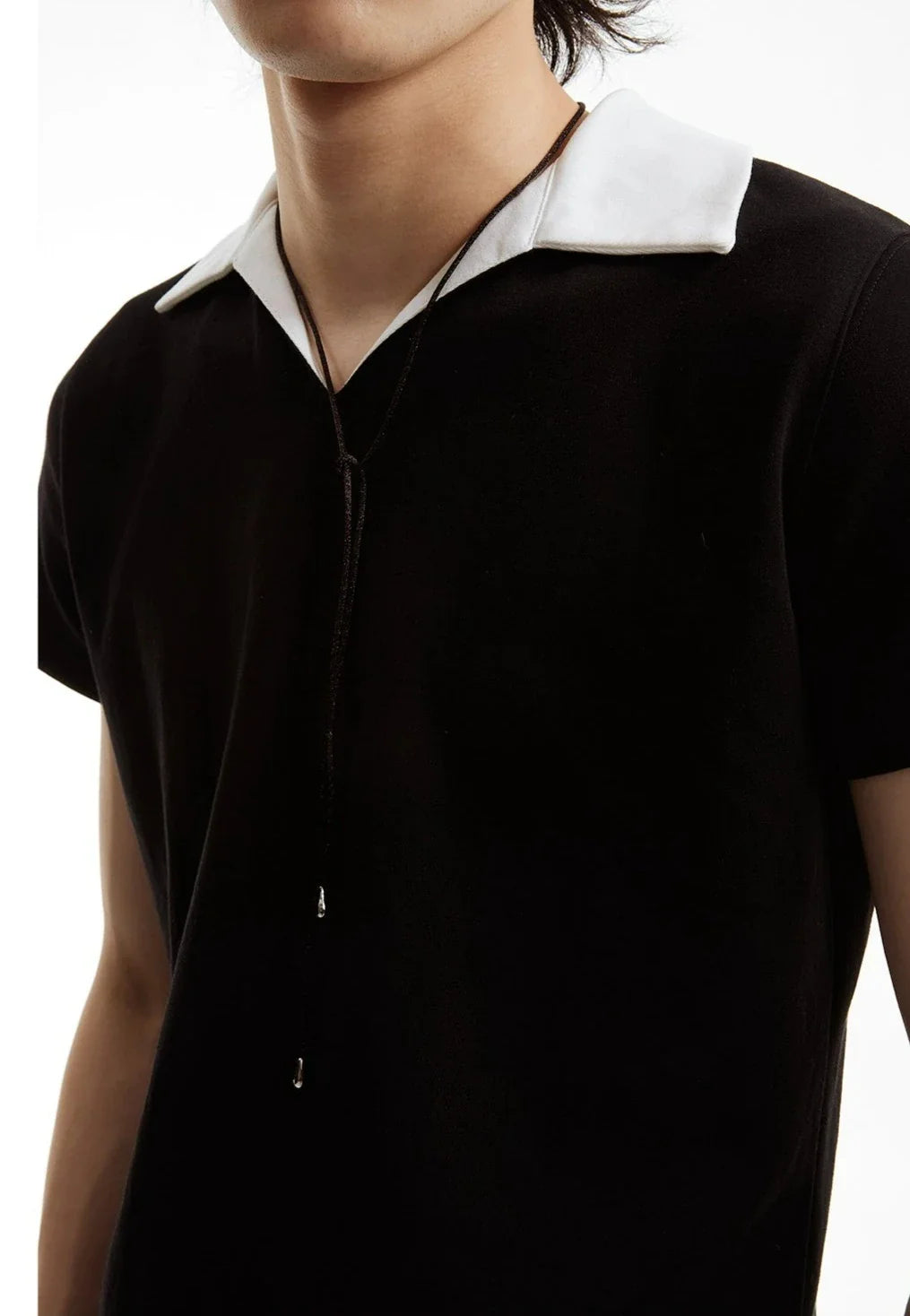 Contrast Collar Black Polo Shirt
