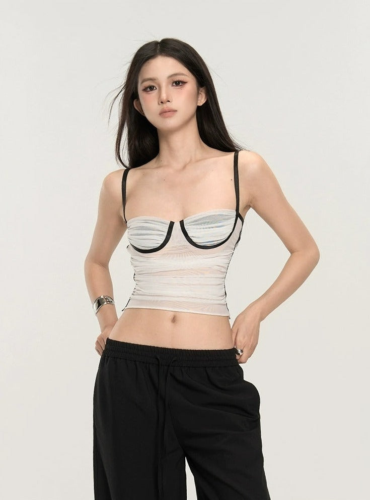 Contrast Bustier Crop Top with Slim Straps