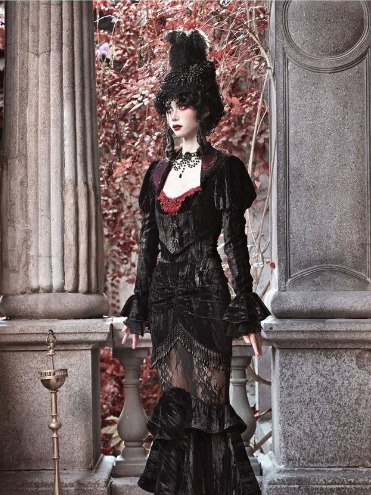 Gothic/Victorian-inspired Velvet Cardigan Top