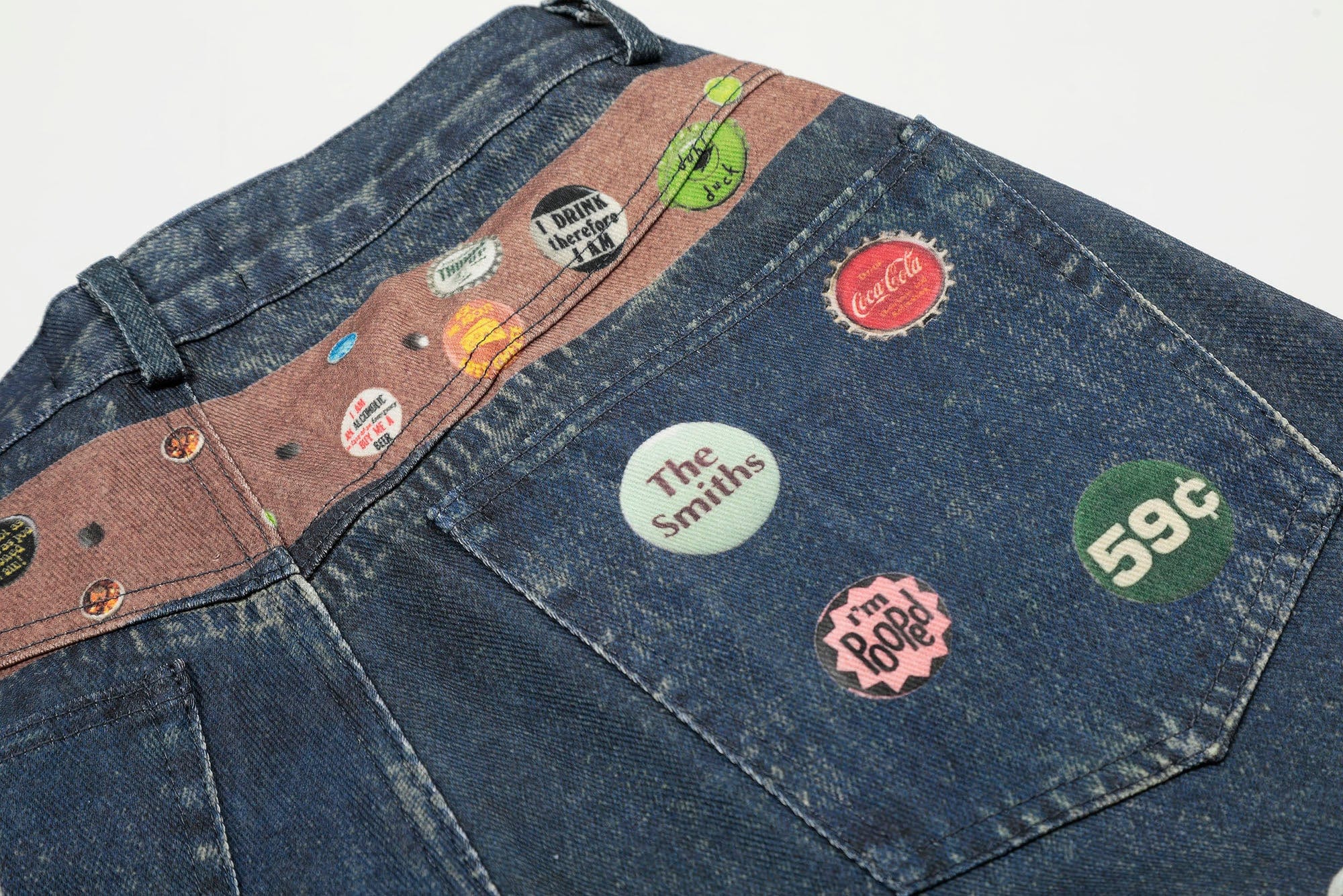 Wide-Leg Denim Shorts with Graphic Print and Button Details