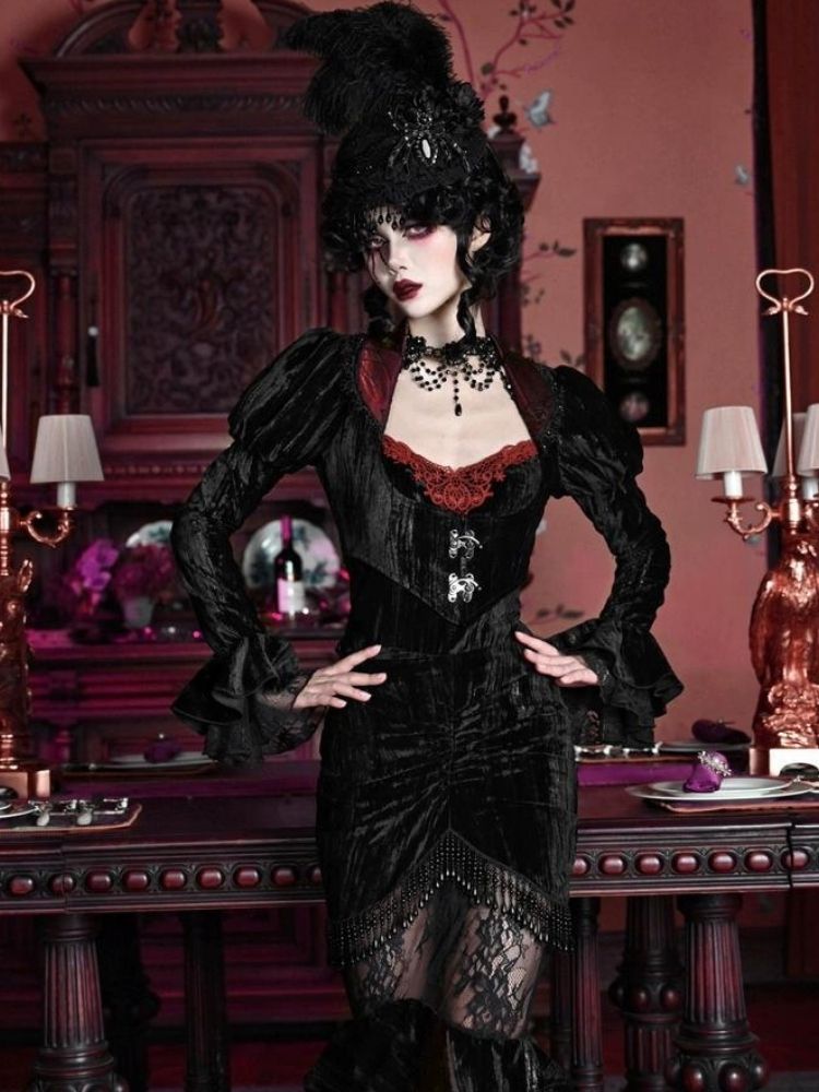 Gothic/Victorian-inspired Velvet Cardigan Top