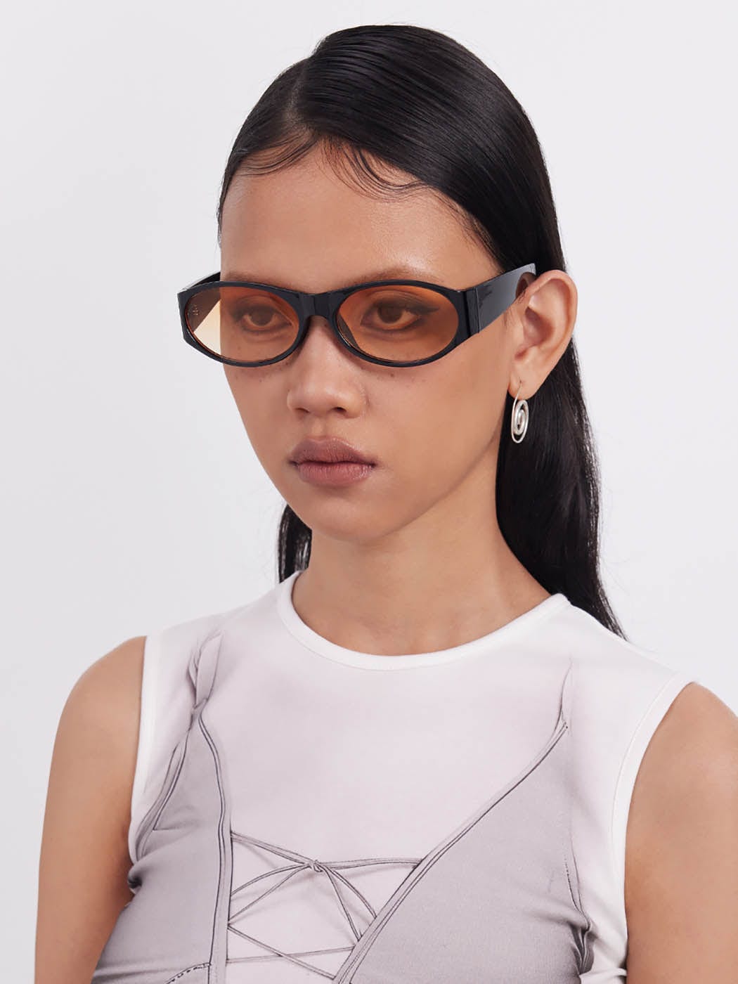 Wide-Temple Narrow Oval Sunglasses - view 5