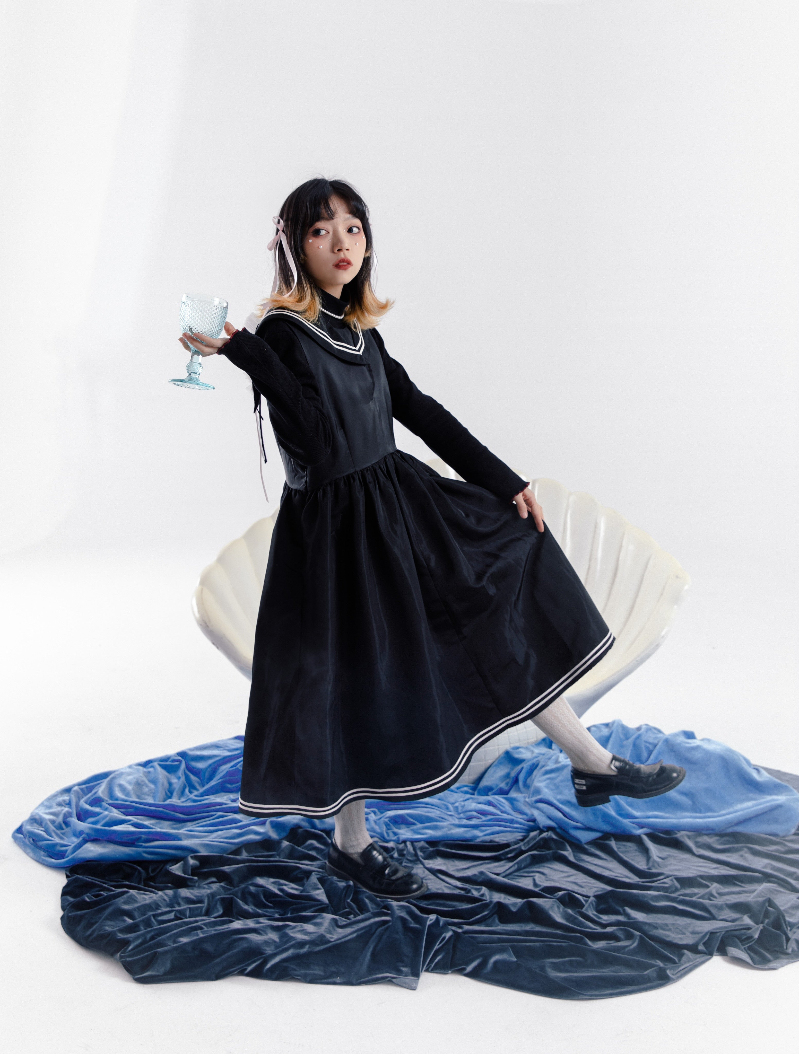 Black Sailor Collar Sleeveless Dress