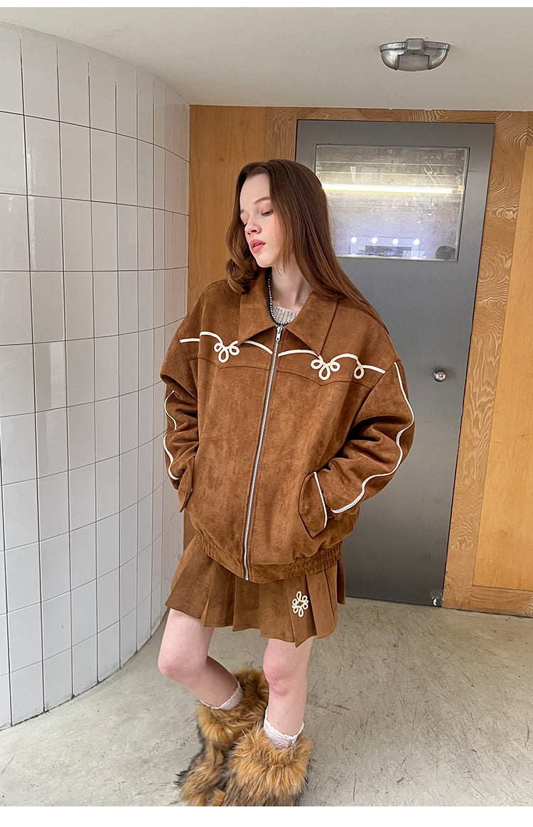 Decoración de la chaqueta con cremallera a cuadros blancos