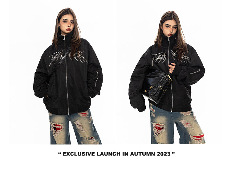 Black Crystal Embellished Bomber Jacket