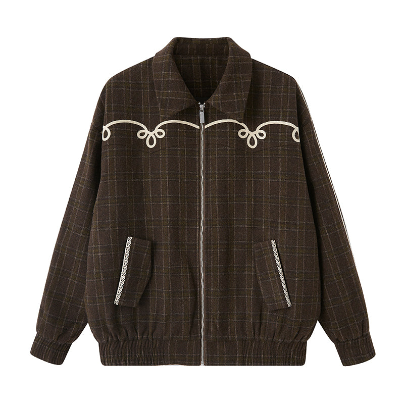 Decoración de la chaqueta con cremallera a cuadros blancos