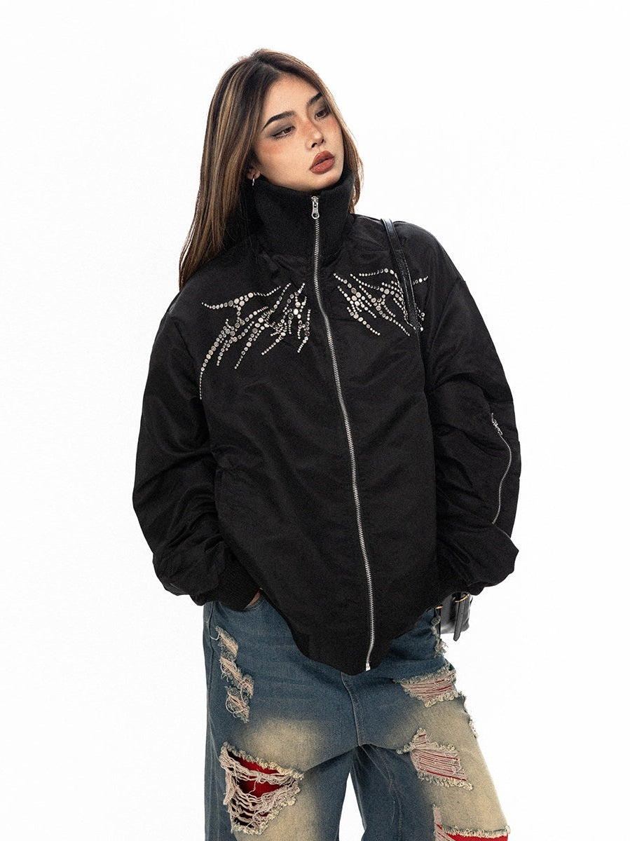 Black Crystal Embellished Bomber Jacket
