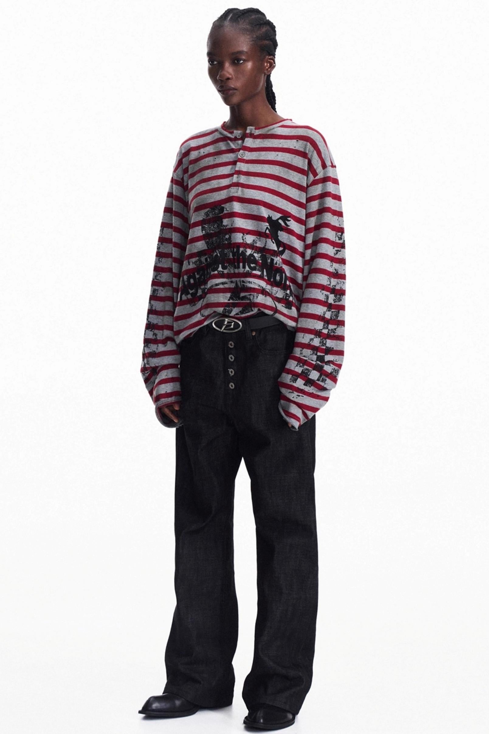 Men's Striped Knit Half Cardigan