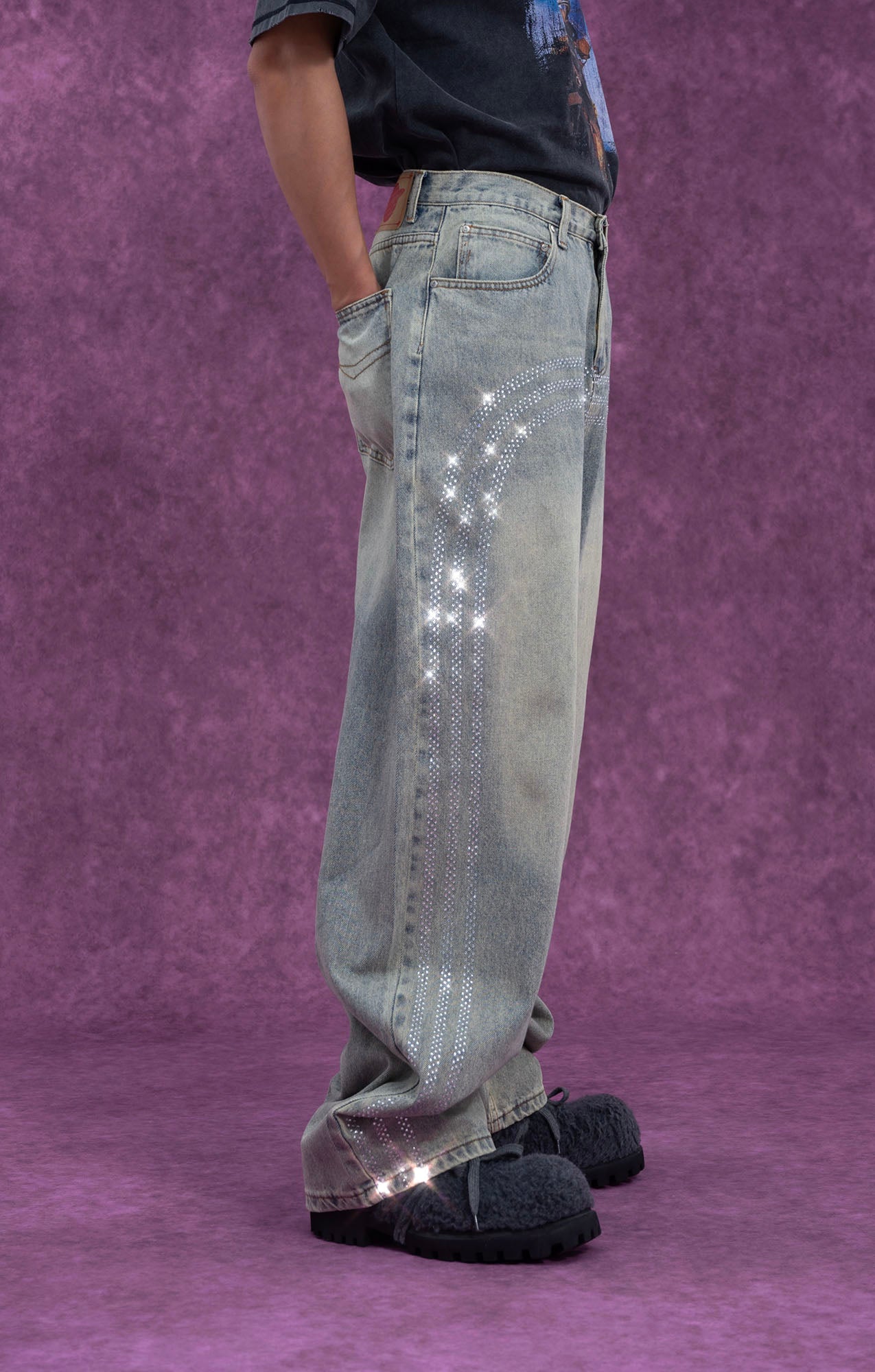 Rhinestone Trim Vintage Jeans