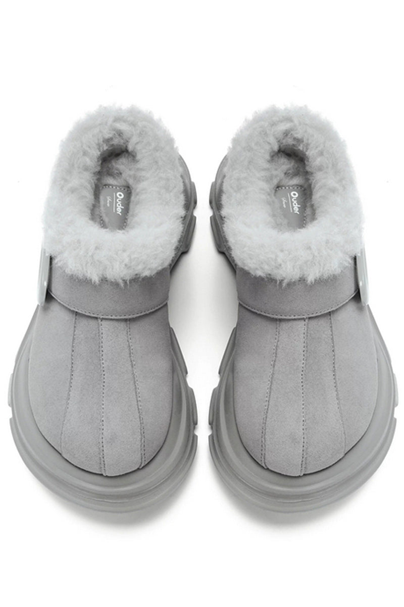Grey Faux Fur Lined Platform Clog