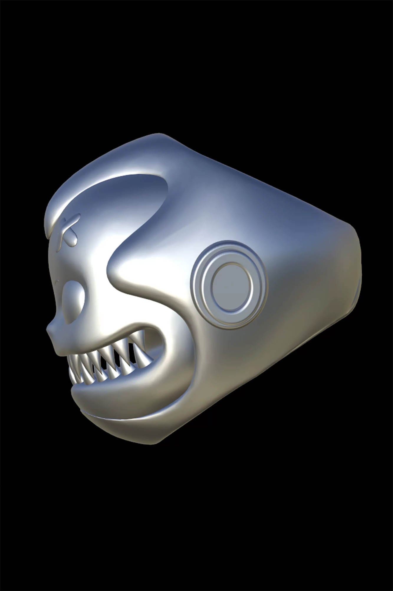 Silver Robot Skull Statement Rings