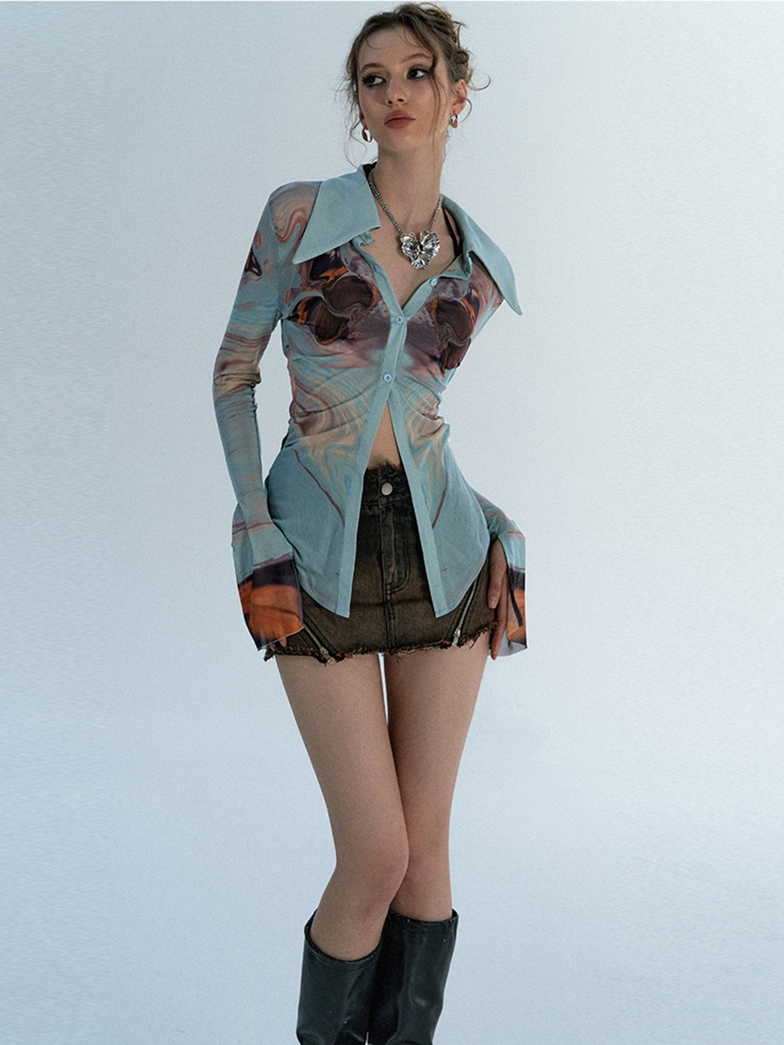 Contrast Summer Color Paint Slim Shirt - chiclara