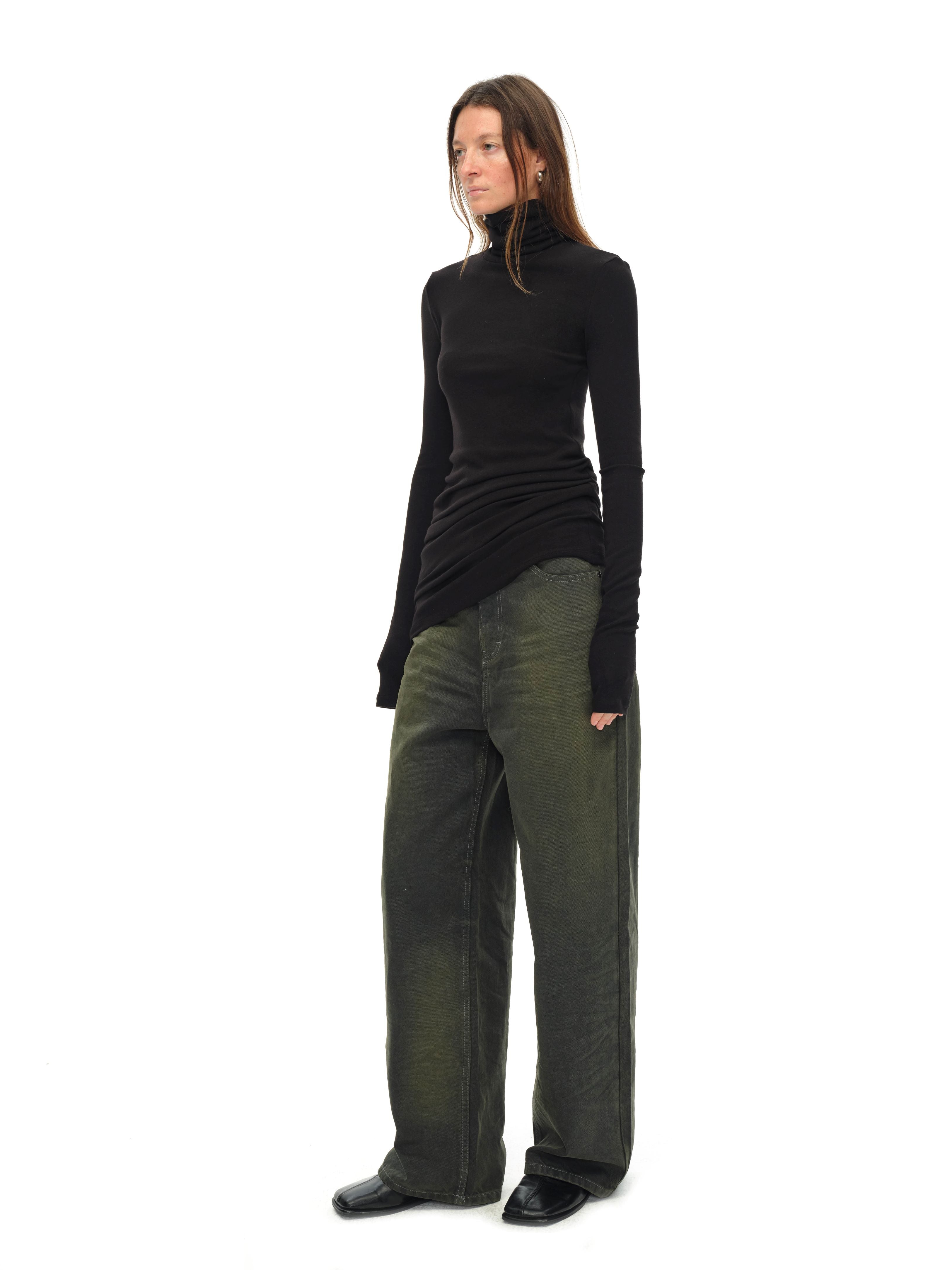 Black Turtleneck Draped Knit Top