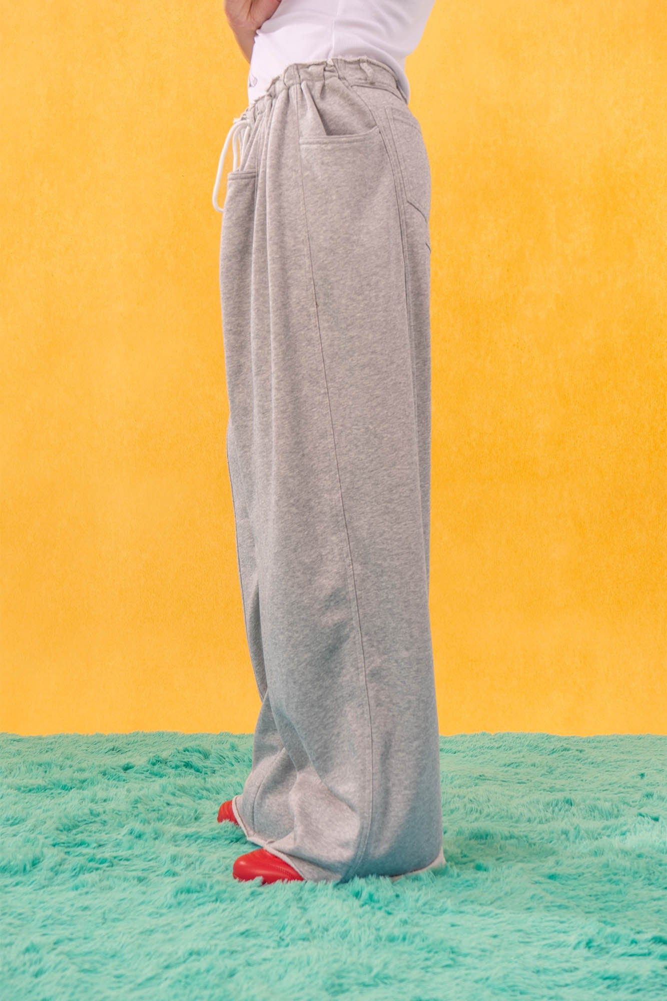 Middle Spliced Wide-Leg Drawstring Sweatpants