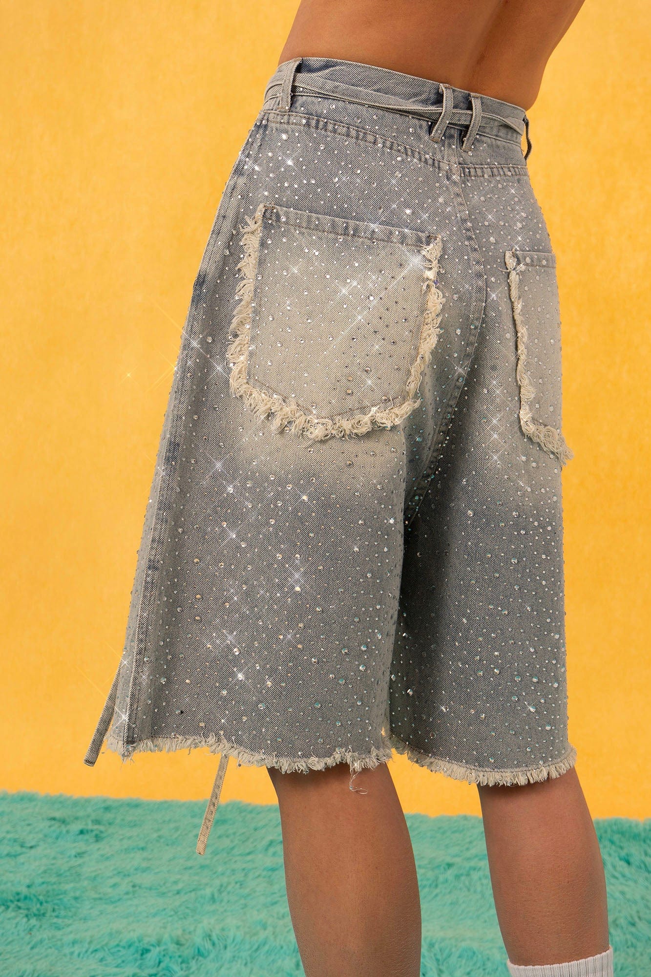Rhinestone Studded Denim Shorts