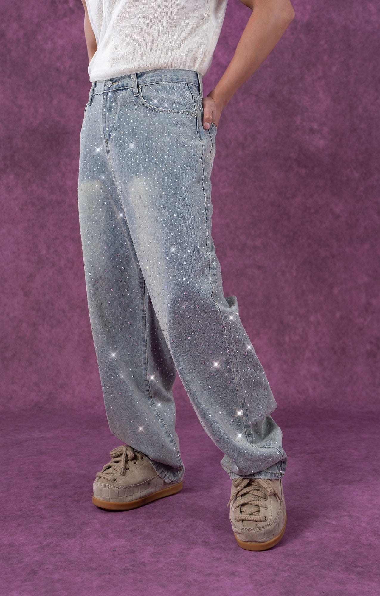 Light Wash Rhinestone Studded Jeans