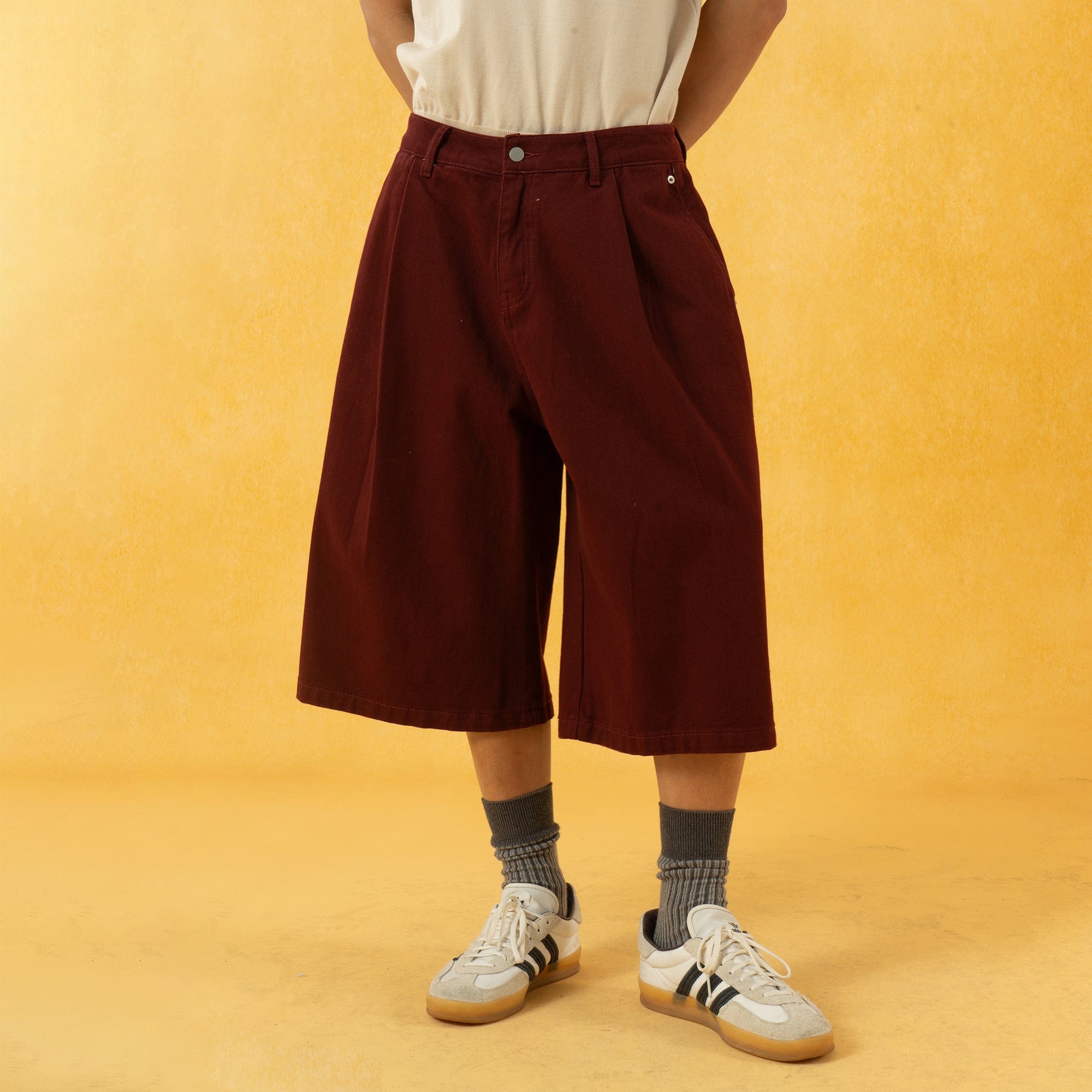 Classic Rivet Wide Leg Knee-Length Shorts