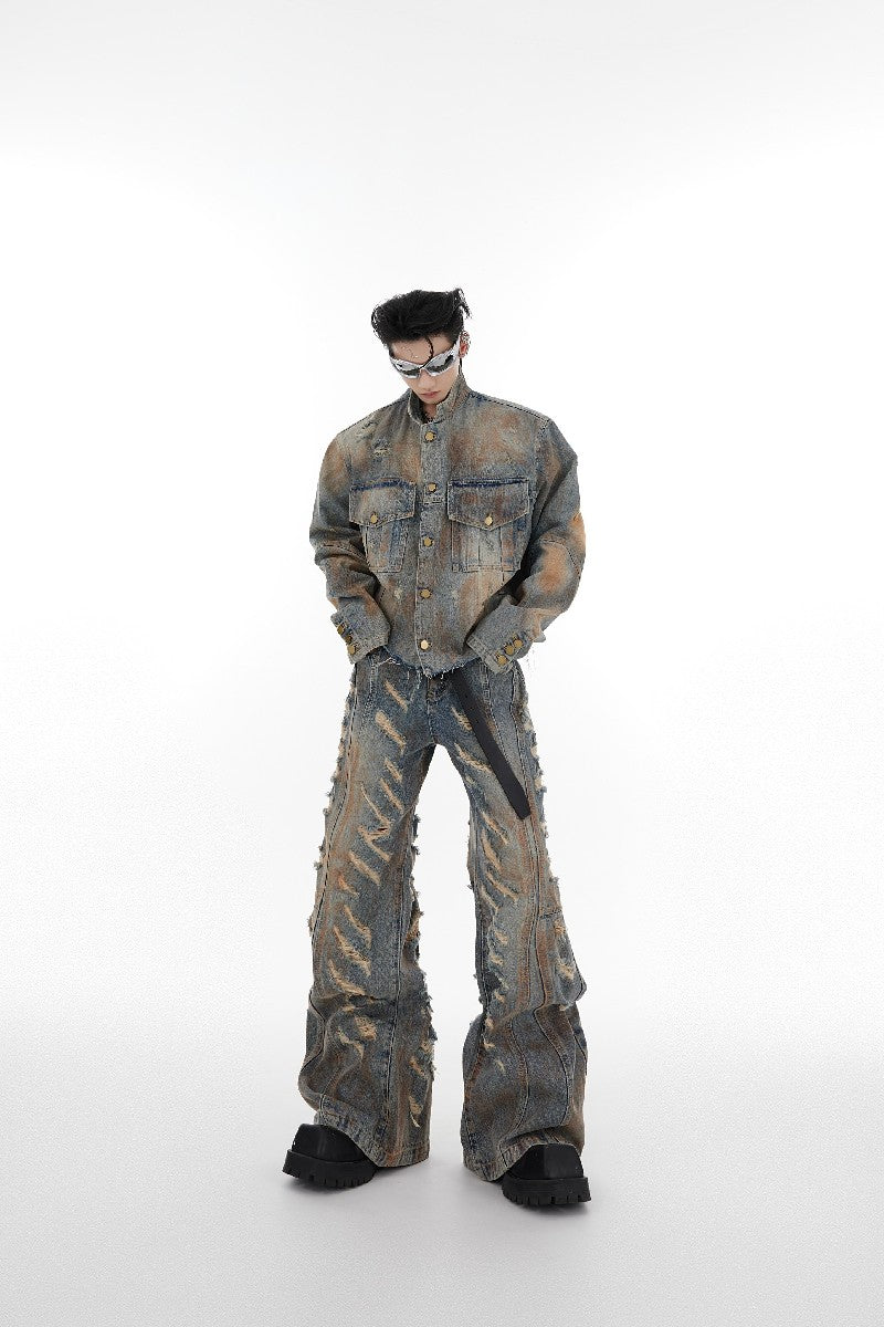Vintage Washed Distressed Denim Jacket - chiclara