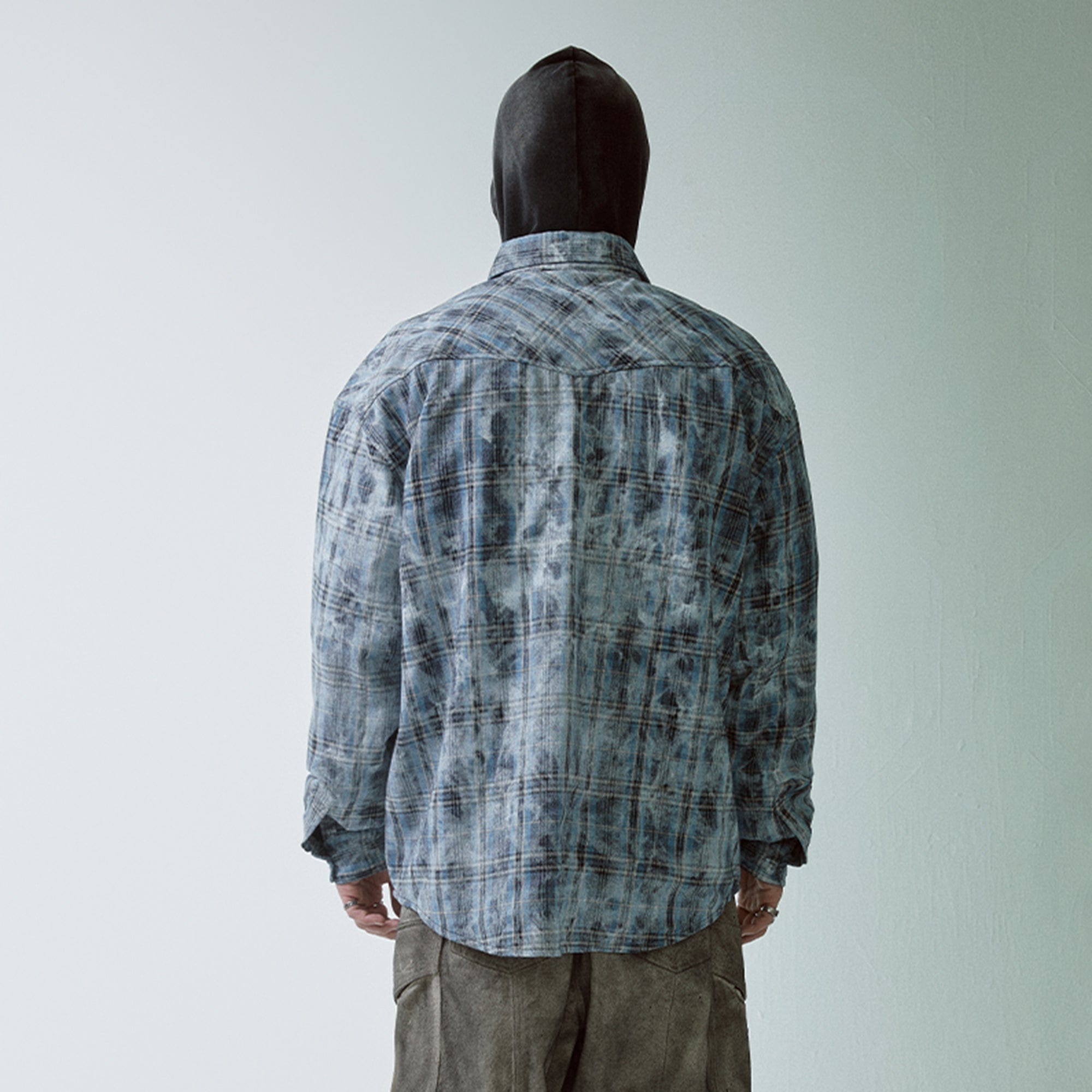 Chemise à manches longues à la flanelle à plaid à lavage acide