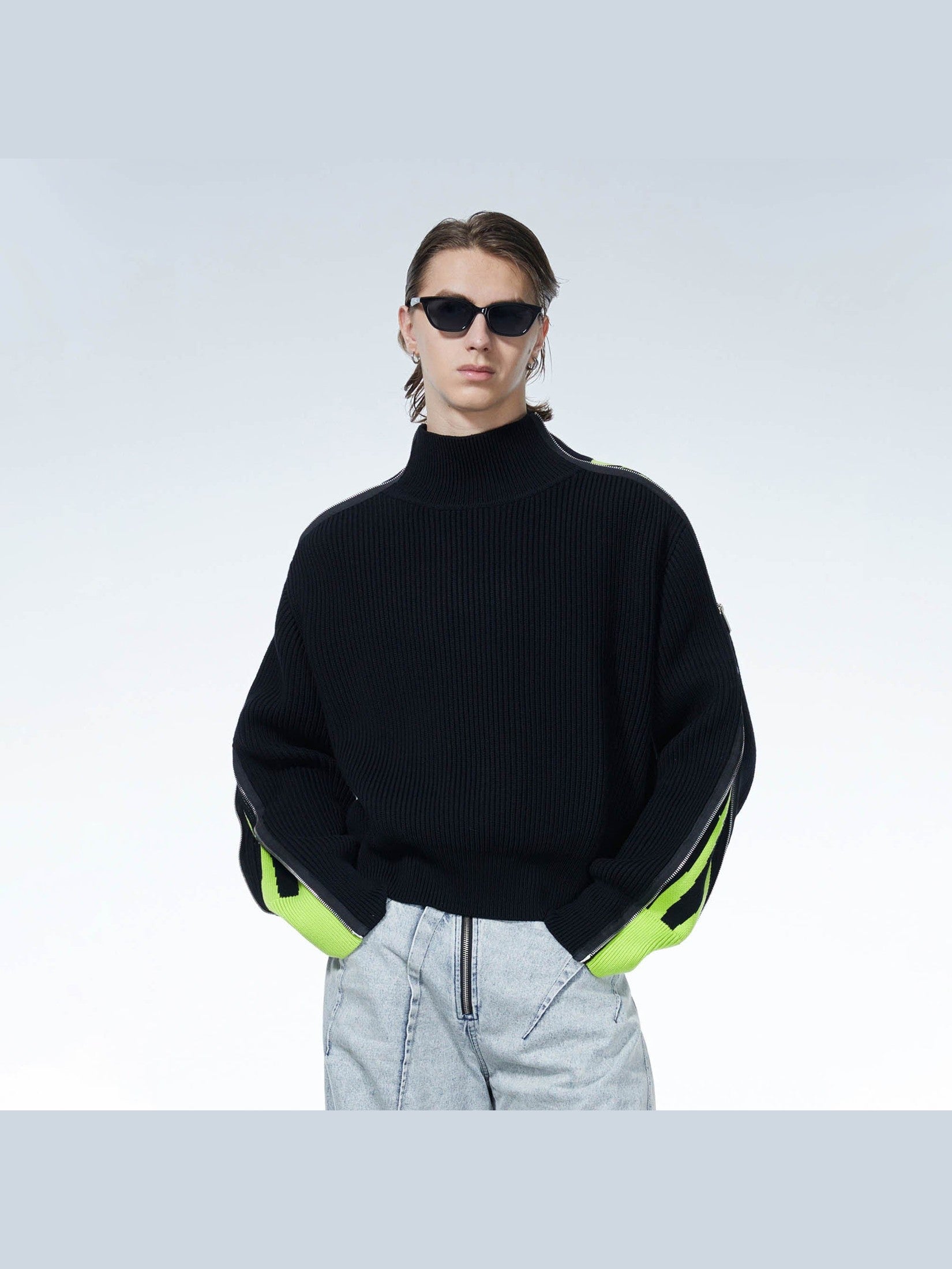 Neon Stripe Turtleneck Sweater