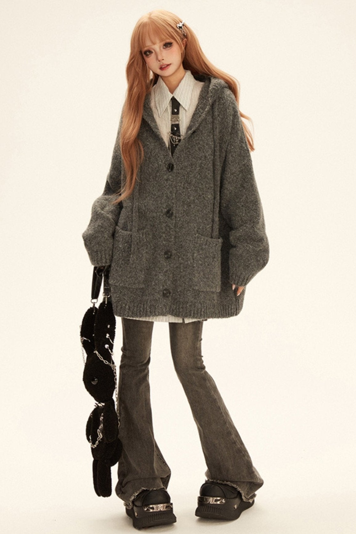 Oversized Hooded Knit Coat