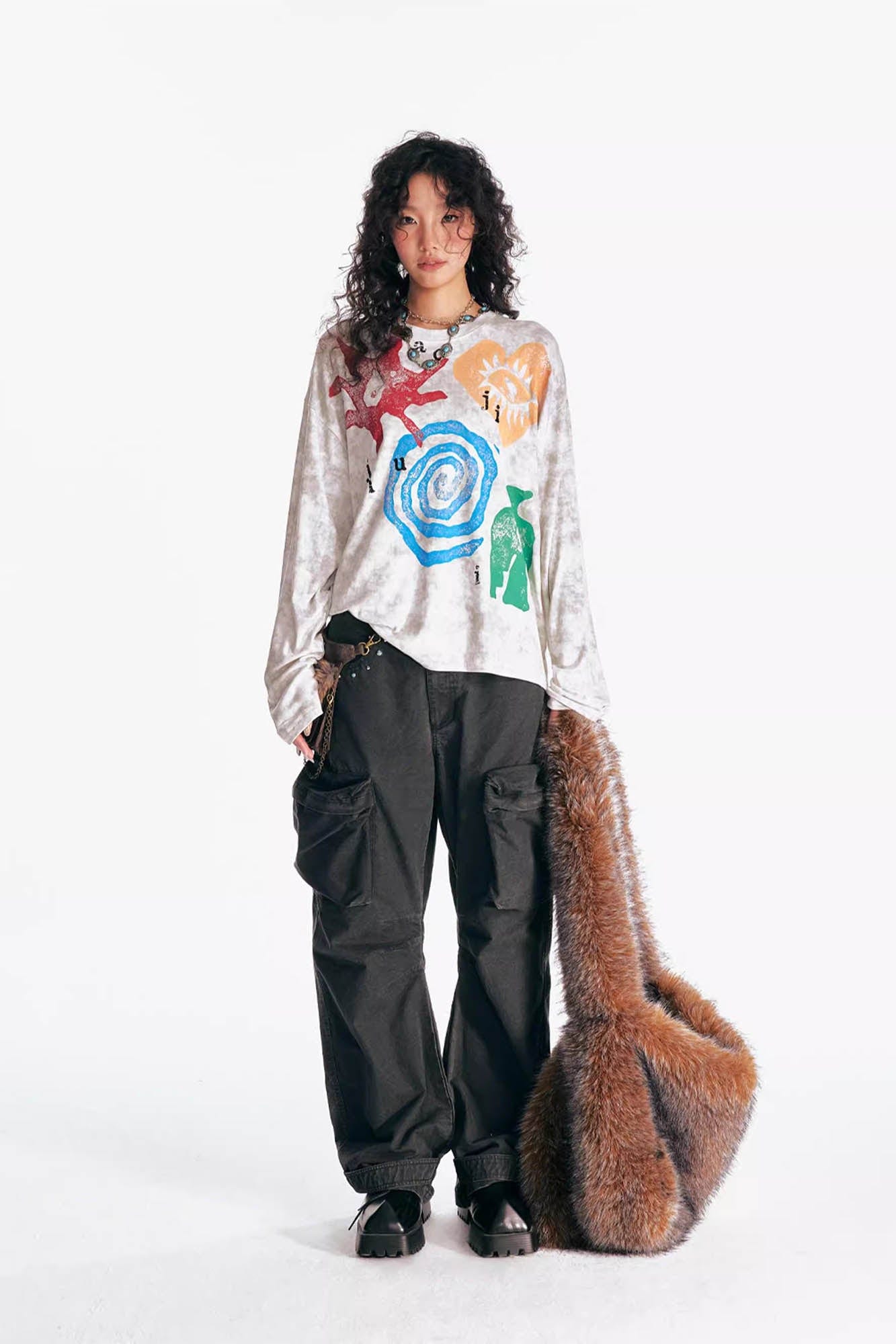 Tribal Graphic Distressed Long Sleeve Tee