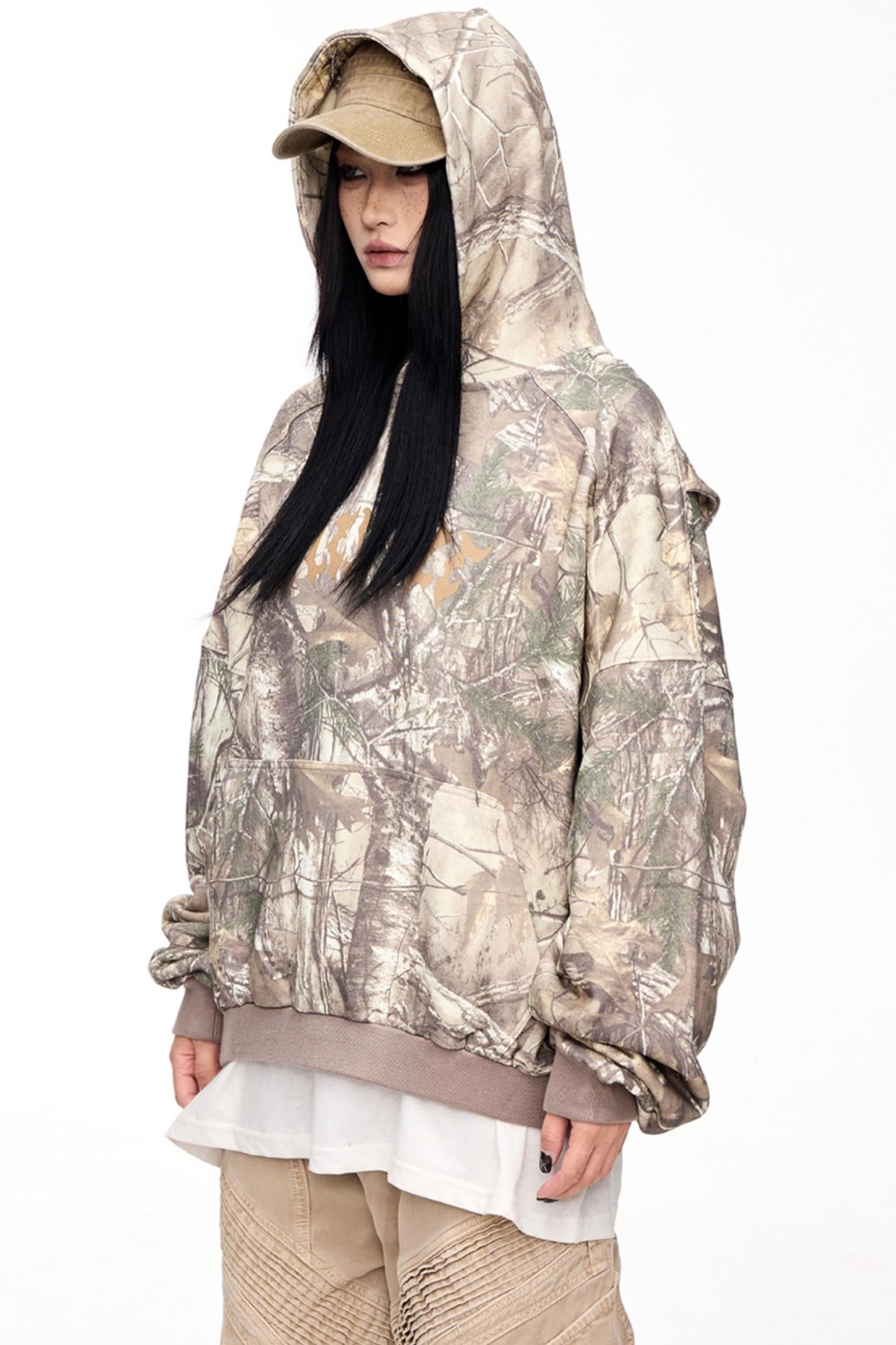 Men's Distressed Camouflage Hooded Sweatshirt