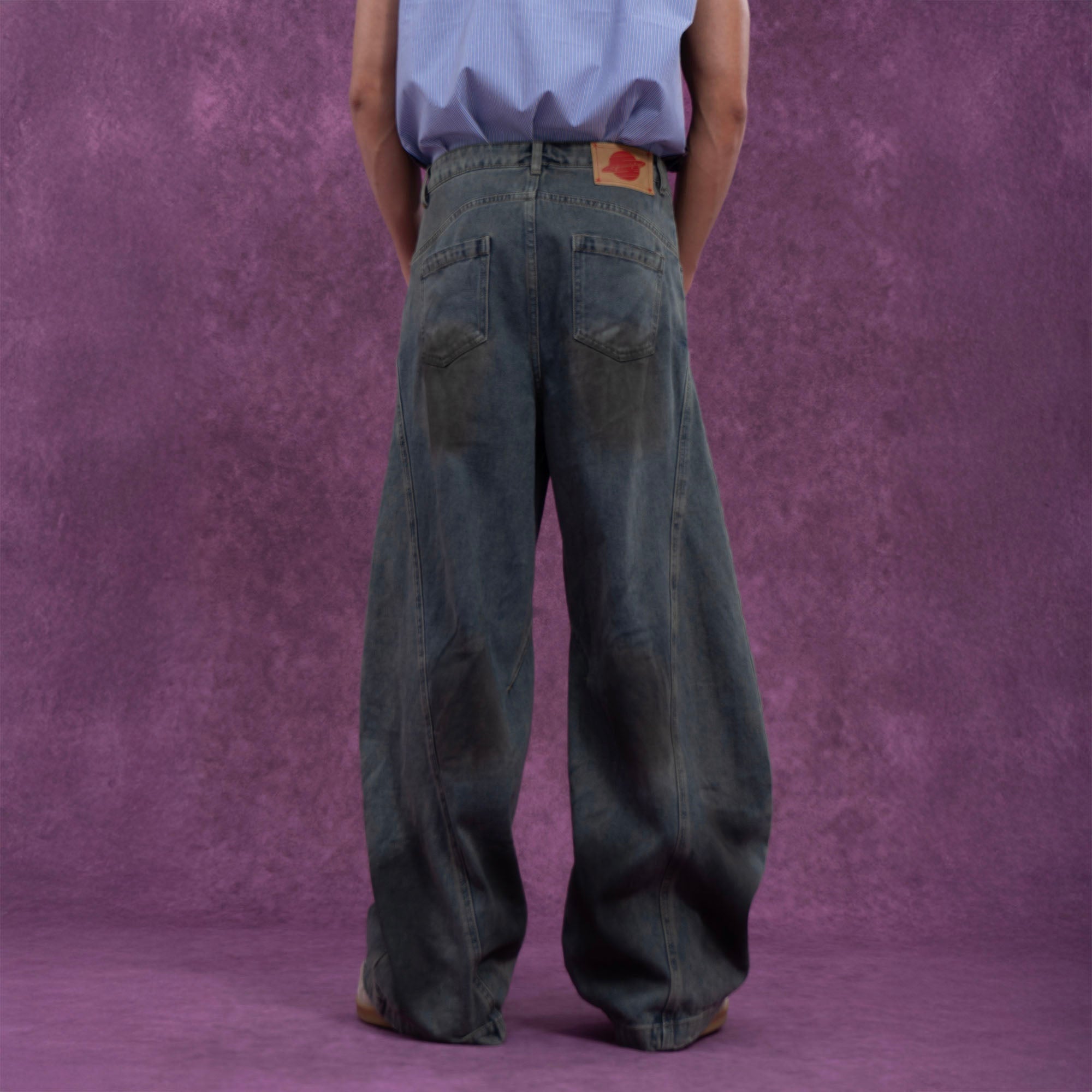 Distressed Washed Black Wide-Leg Jeans