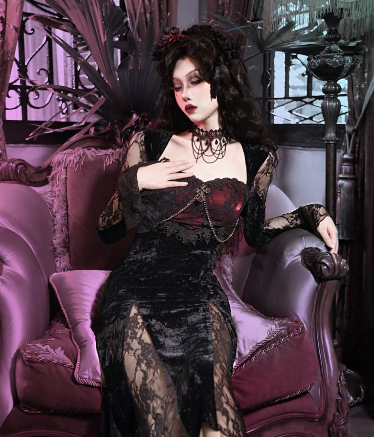 Black Lace Gothic Maxi Dress