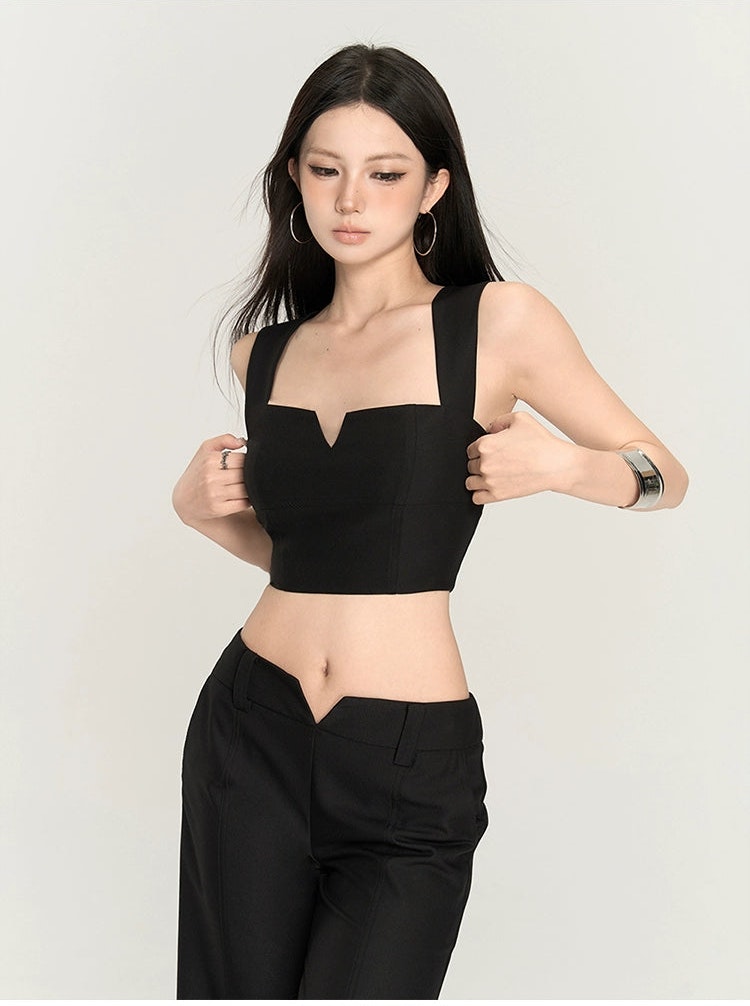 Black Square Neck Crop Top