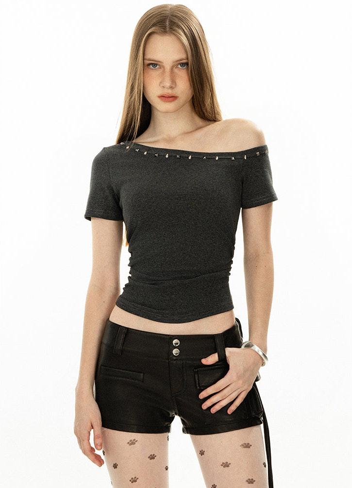 Studded Off Shoulder Crop Top