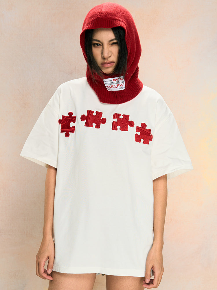 Unique 3D Textured Jigsaw Puzzle Embroidered Tee - chiclara