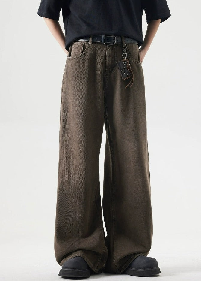 Brown Sand-Faded Wide-Leg Jeans