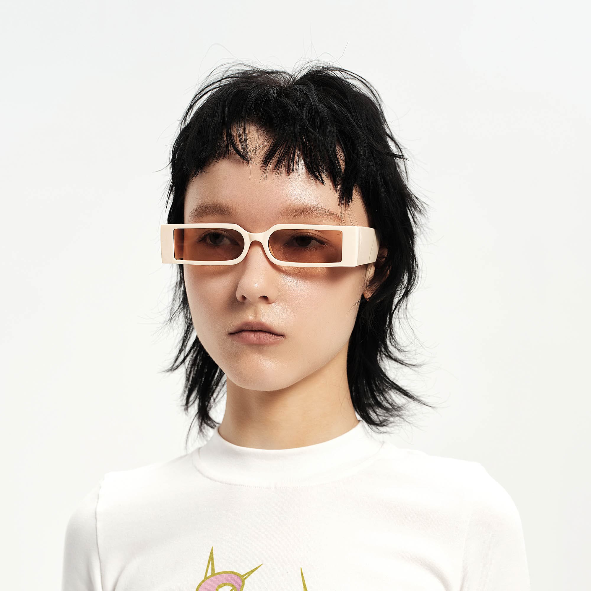 Chunky-Temple Narrow Rectangle Sunglasses - view 1