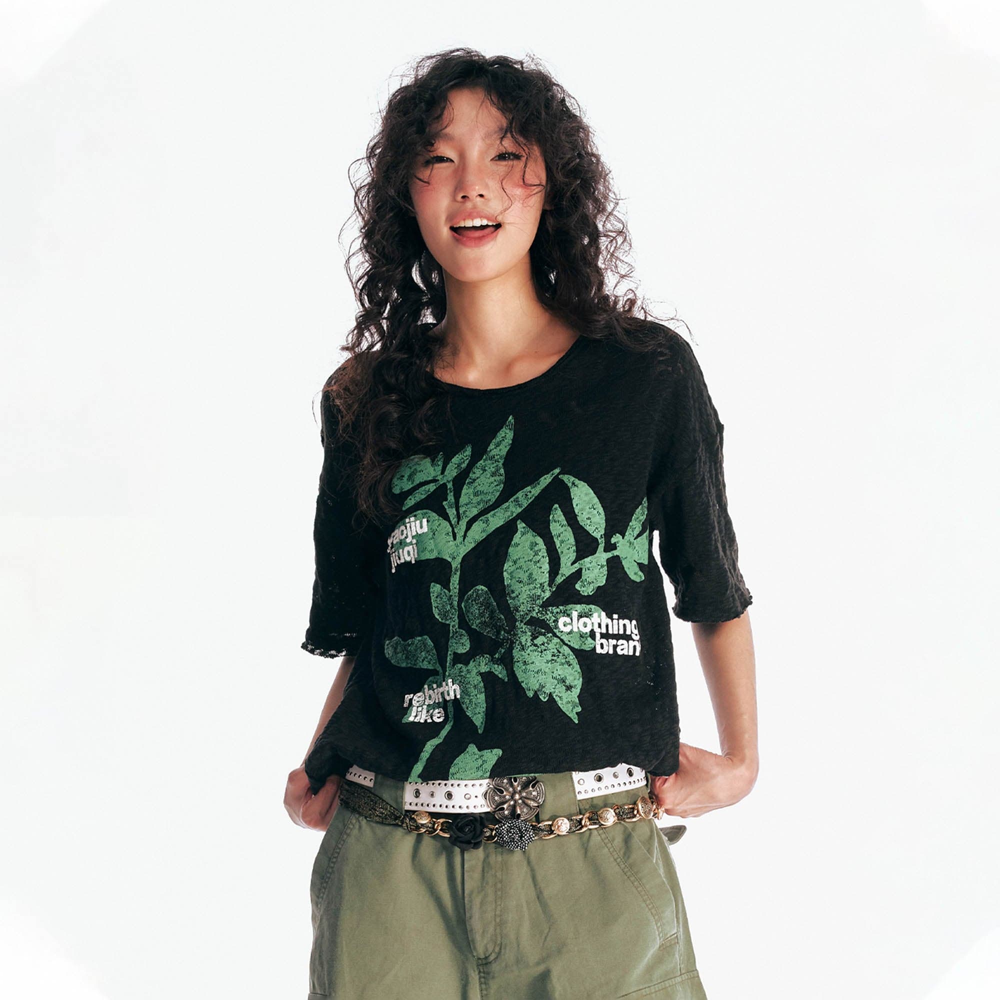 Sesame Leaves Graphics Burnout Tee